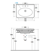 Lavabo sospeso cm 75x55x20h modello Paestum di Ceramica Globo by CeramicStore | Lo specialista del tuo bagno