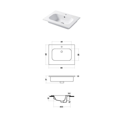 Lavabo a consolle in ceramica bianca lucida serie Qubo Square 46 Disegno-Ceramica 61cm by CeramicStore | Lo specialista del tuo bagno
