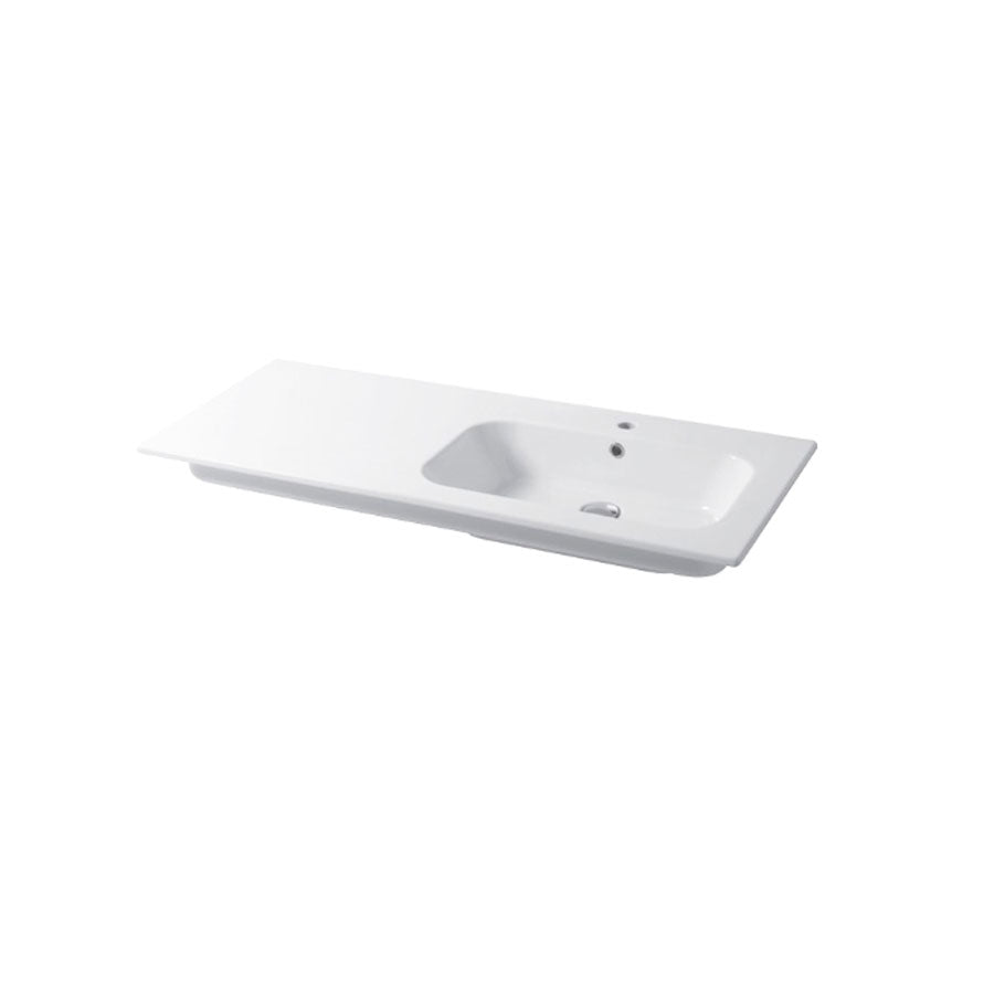 Lavabo a consolle in ceramica bianca lucida serie Qubo Square 46 Disegno-Ceramica 121cm - con piano appoggio sulla sinistra by CeramicStore | Lo specialista del tuo bagno
