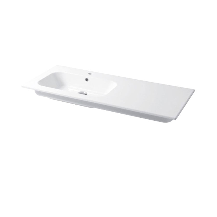 Lavabo a consolle in ceramica bianca lucida serie Qubo Square 46 Disegno-Ceramica 121cm - con piano appoggio sulla destra by CeramicStore | Lo specialista del tuo bagno