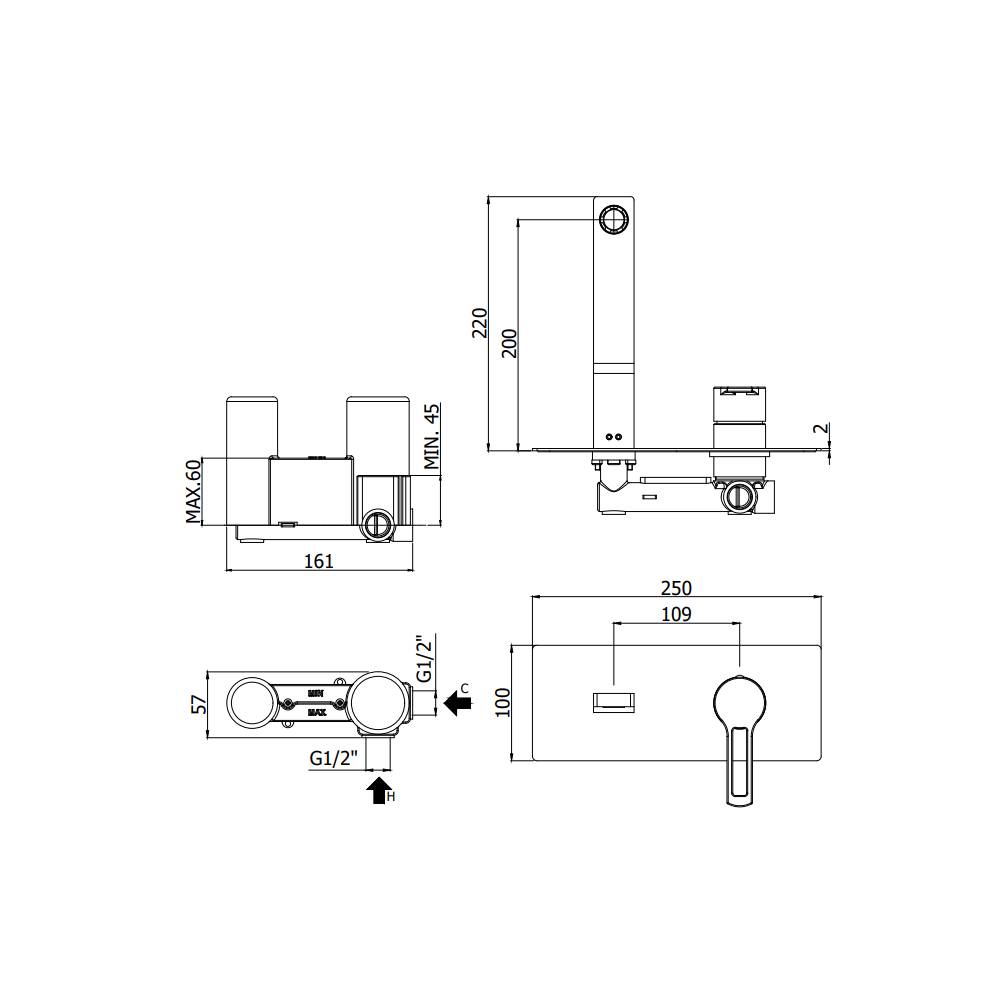 Miscelatore lavabo a muro incasso 2 Fori serie Ringo modello RIN104CR cromato Paffoni by CeramicStore | Lo specialista del tuo bagno