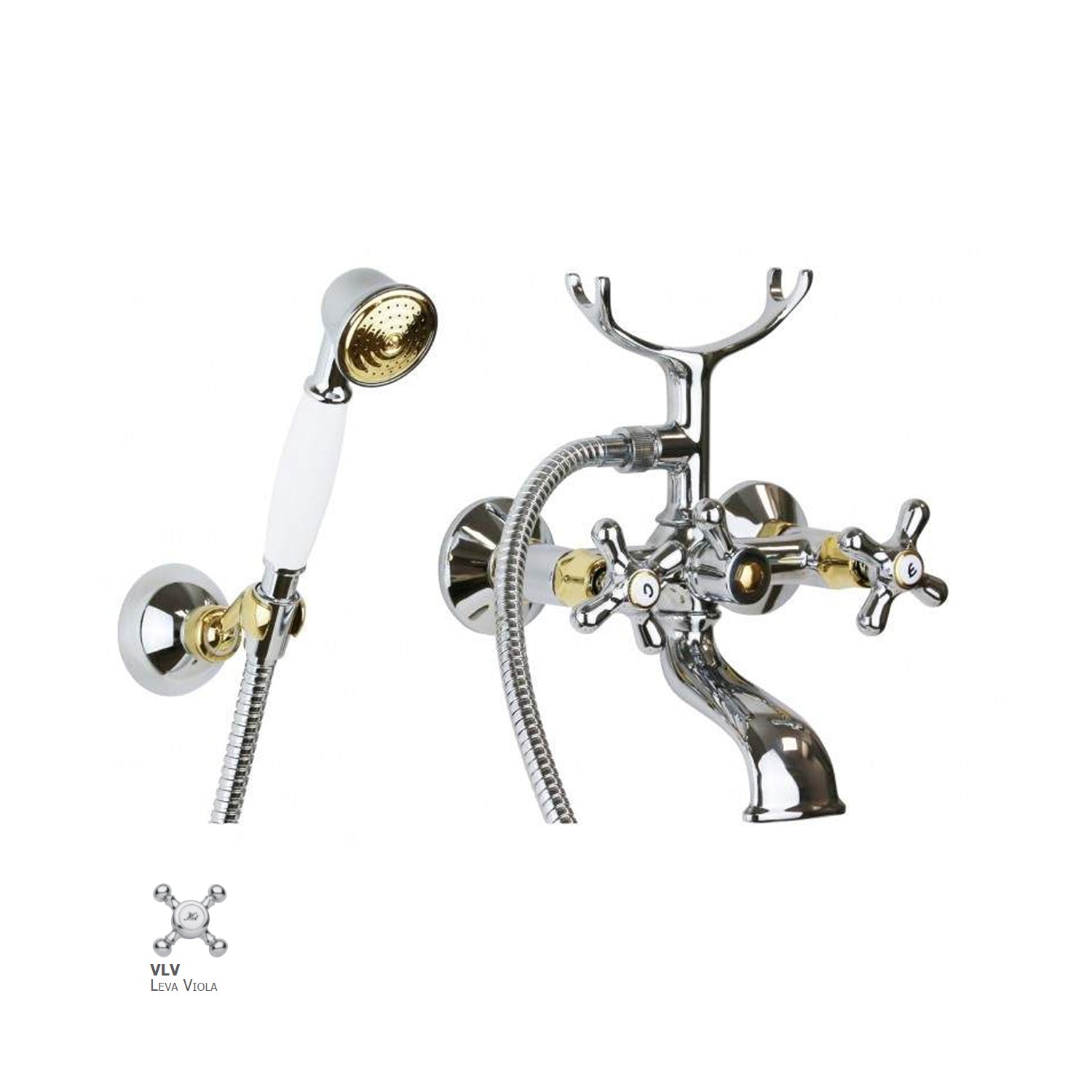 Gruppo vasca/doccia lusso con deviatore Paffoni serie Viola - Cromo/Gold finish