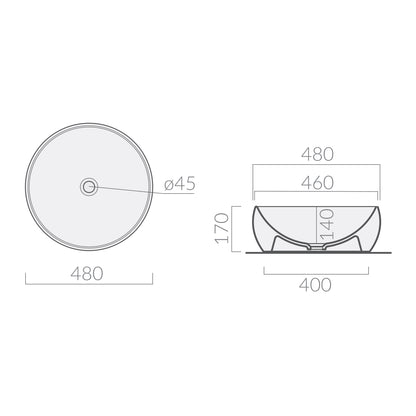 Lavabo da appoggio tondo diam. cm 48 serie Dream di Ceramica Galassia Bianco Opaco