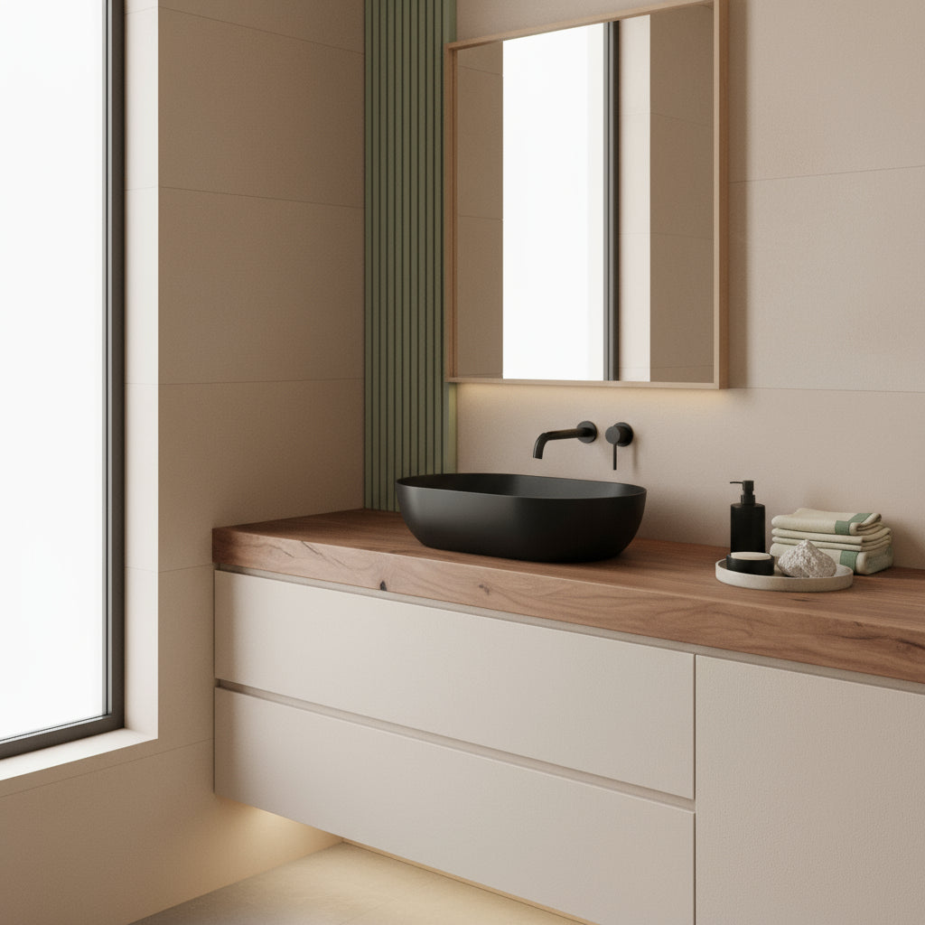 Lavabo da appoggio ovale cm 60x38 serie Dream di Ceramica Galassia Nero Opaco