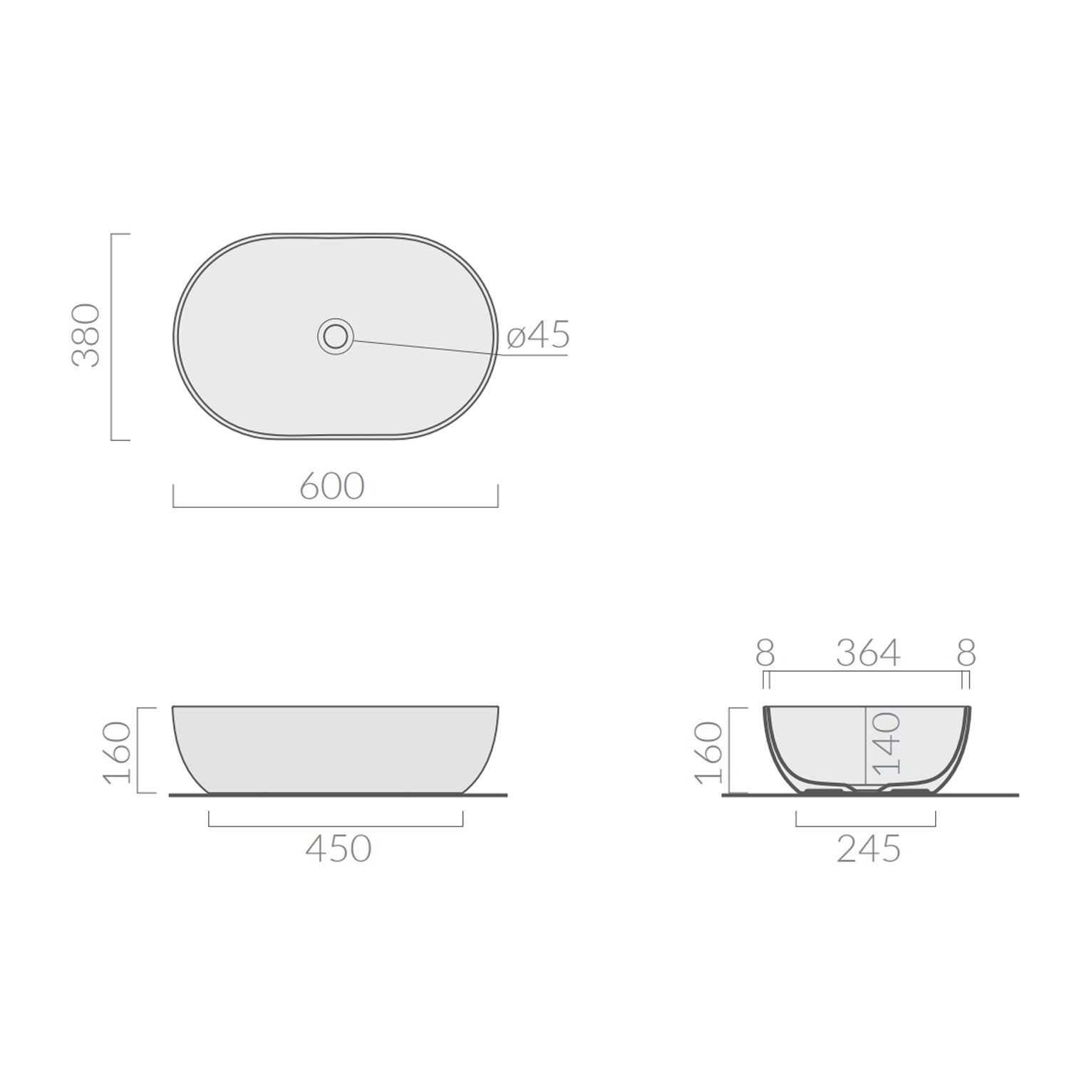 Lavabo da appoggio ovale cm 60x38 serie Dream di Ceramica Galassia Sabbia Opaco