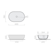 Lavabo da appoggio ovale cm 60x38 serie Dream di Ceramica Galassia Sabbia Opaco