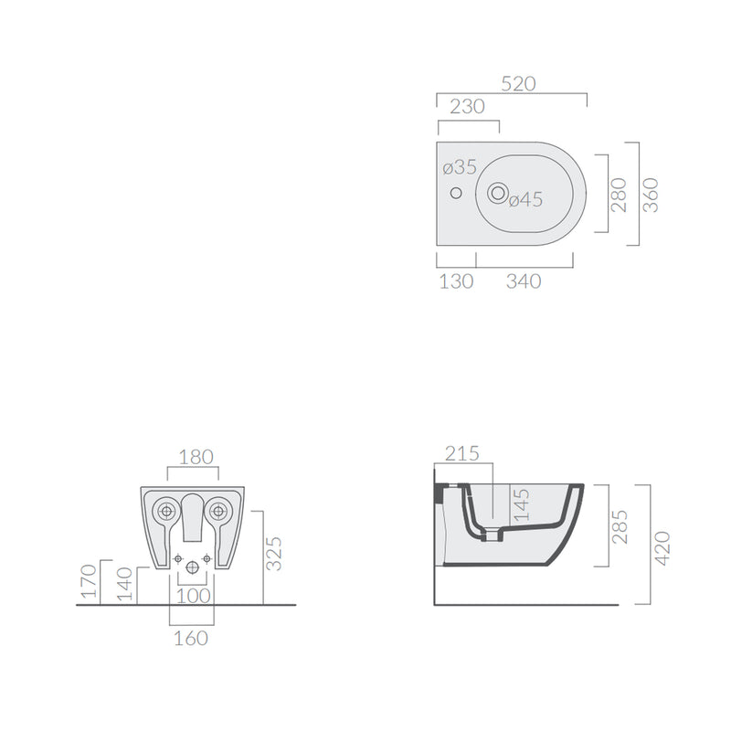 Bidet Sospeso monoforo 52x36 cm serie Dream di Ceramica Galassia