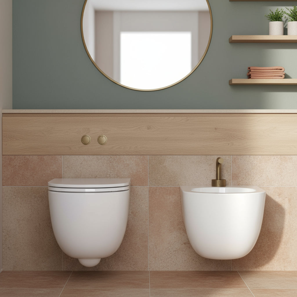 Coppia di Sanitari Sospesi 52x36 cm serie Dream di Ceramica Galassia con sedile slim soft close