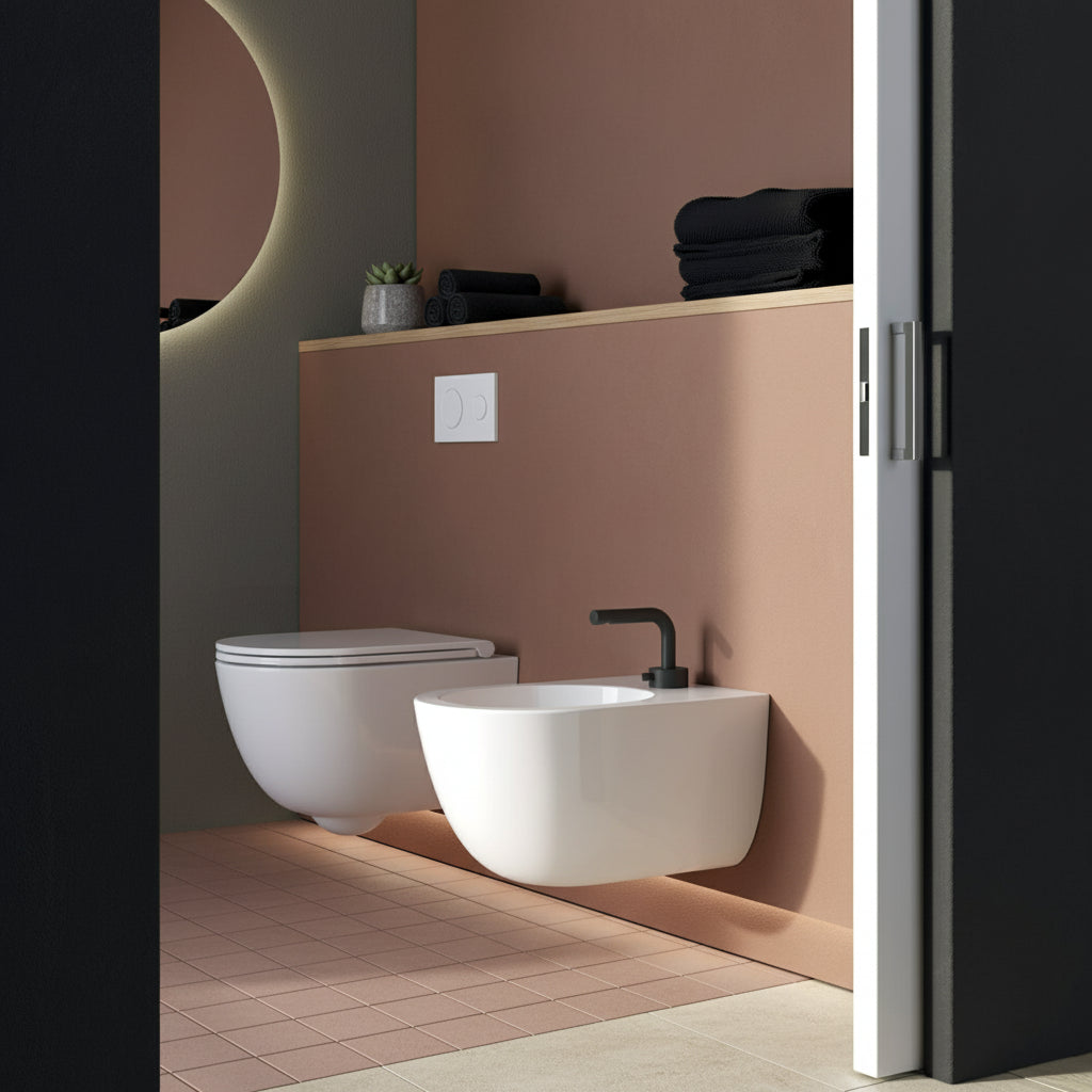 Coppia di Sanitari Sospesi 52x36 cm serie Dream di Ceramica Galassia con sedile slim soft close