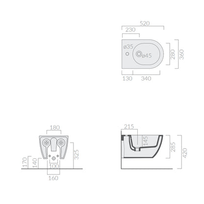 Coppia di Sanitari Sospesi 52x36 cm serie Dream di Ceramica Galassia con sedile slim soft close
