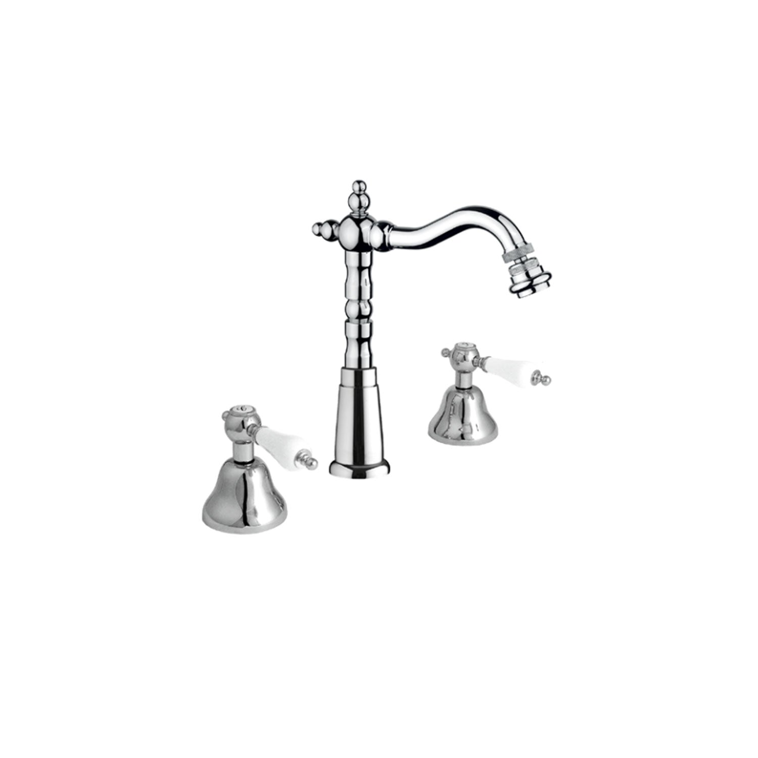 Miscelatore bidet bocca antica in ottone cromato con manici bianchi collezione King Keller Taps - 3 fori by CeramicStore | Lo specialista del tuo bagno