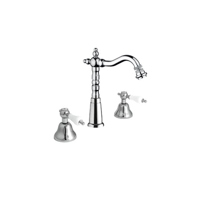 Miscelatore bidet bocca antica in ottone cromato con manici bianchi collezione King Keller Taps - 3 fori by CeramicStore | Lo specialista del tuo bagno