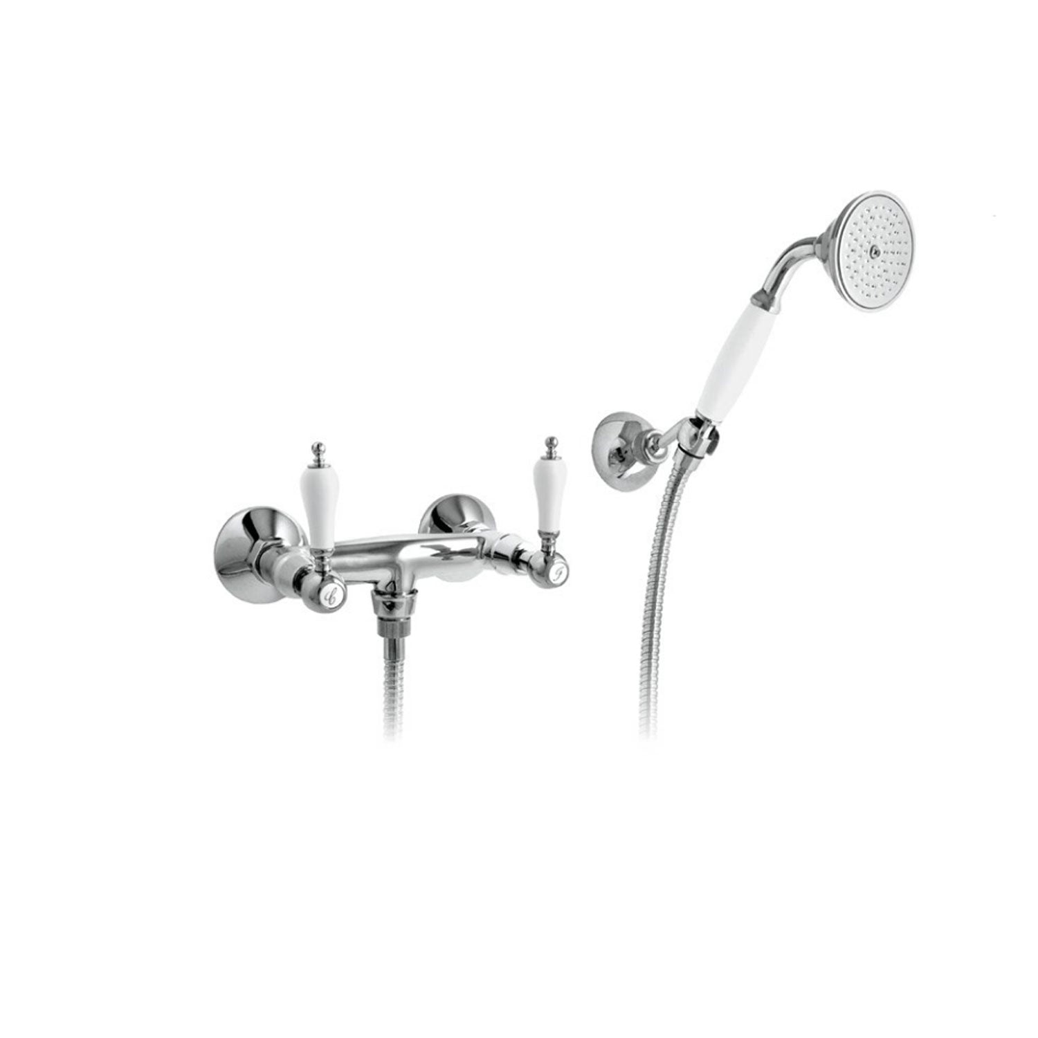 Miscelatore doccia in ottone cromato con manici bianchi fornito con kit doccia collezione King Keller taps by CeramicStore | Lo specialista del tuo bagno