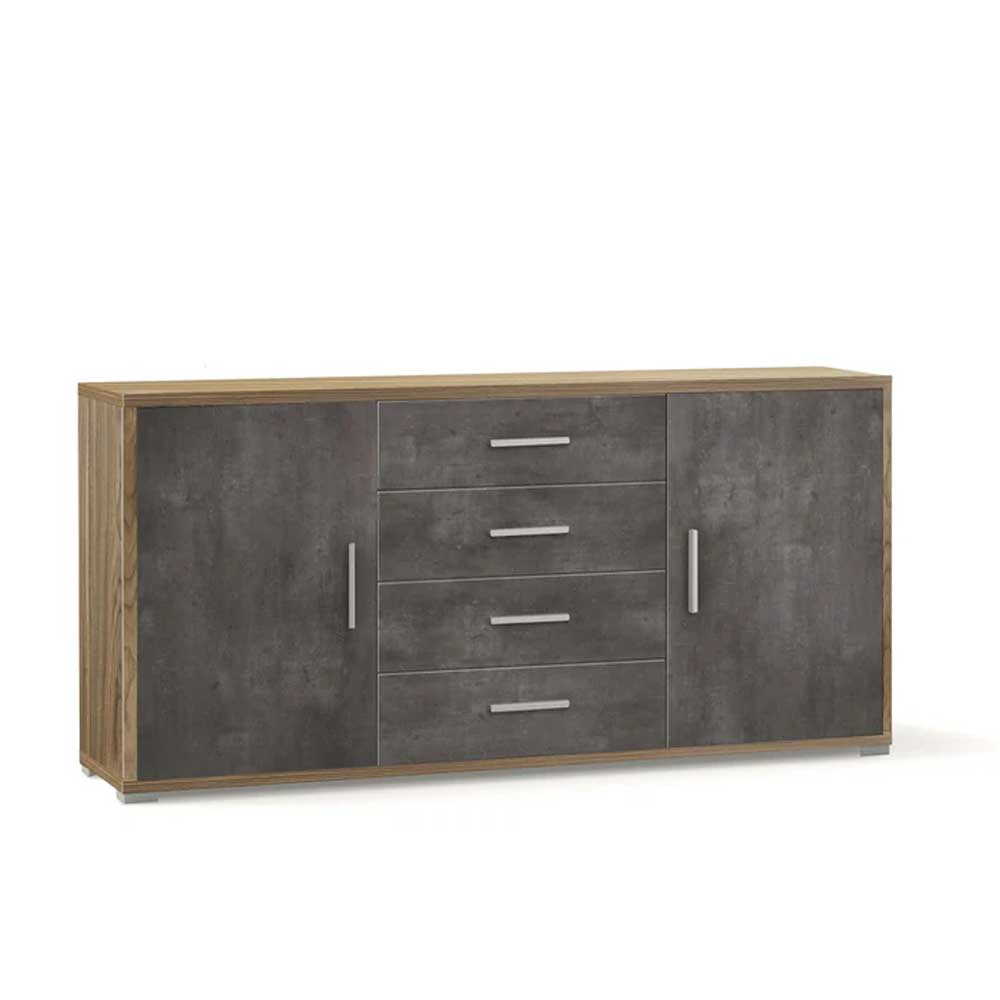Mobile Credenza da Soggiorno con 2 ante e 4 cassetti finitura Struttura Noce Stelvio / Finitura Frontale Ossido Nero by Sarmog by CeramicStore | Lo specialista del tuo bagno