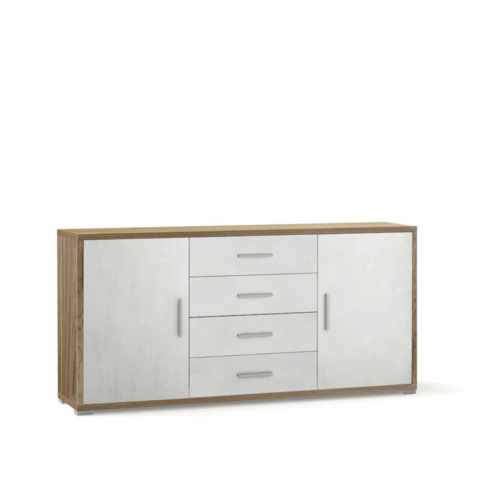 Mobile Credenza da Soggiorno con 2 ante e 4 cassetti finitura Struttura Noce Stelvio / Finitura Frontale Ossido Bianco by Sarmog by CeramicStore | Lo specialista del tuo bagno