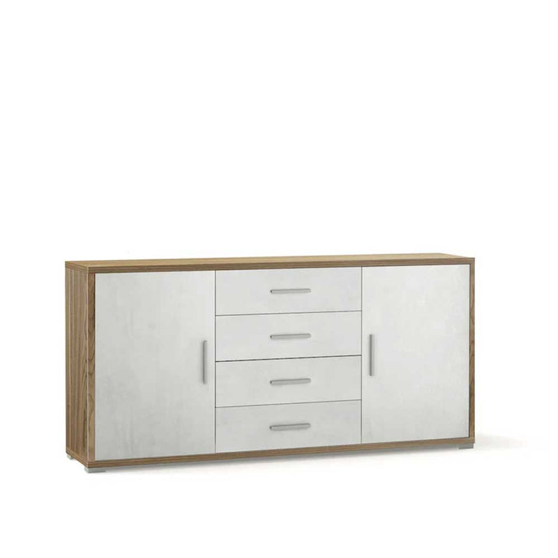 Mobile Credenza da Soggiorno con 2 ante e 4 cassetti finitura Struttura Noce Stelvio / Finitura Frontale Ossido Bianco by Sarmog by CeramicStore | Lo specialista del tuo bagno