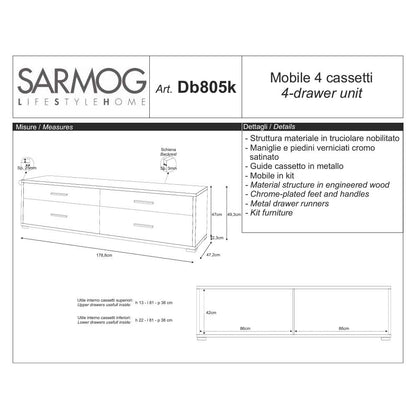Mobile Basso da Soggiorno con 4 cassetti finitura Struttura Cemento / Finitura Frontale Cemento by Sarmog by CeramicStore | Lo specialista del tuo bagno
