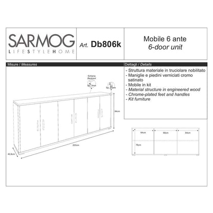 Mobile Basso da Soggiorno con 6 Ante finitura Struttura Ossido Bianco / Finitura Frontale Noce Stelvio by Sarmog by CeramicStore | Lo specialista del tuo bagno