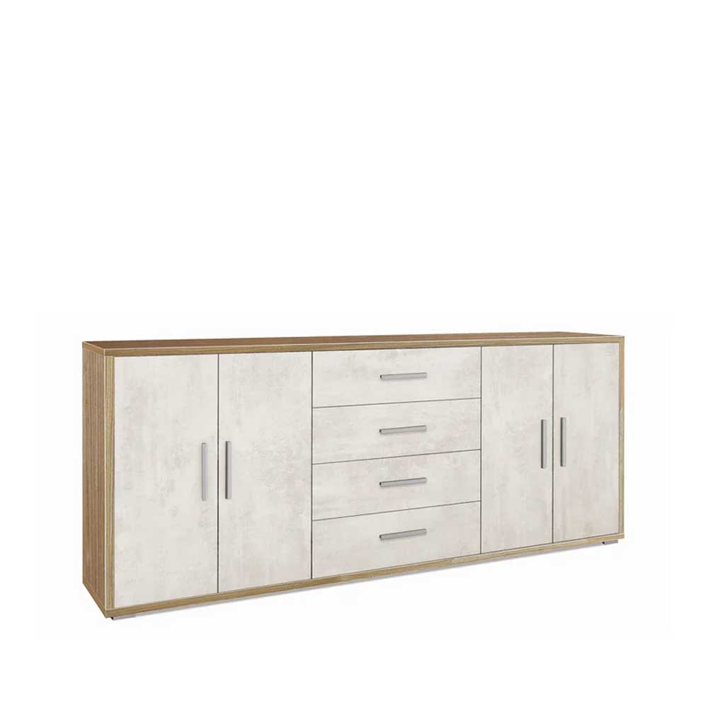 Mobile Basso da Soggiorno con 4 Ante e 4 Cassetti finitura Struttura Noce Stelvio / Finitura Frontale Ossido Bianco by Sarmog by CeramicStore | Lo specialista del tuo bagno