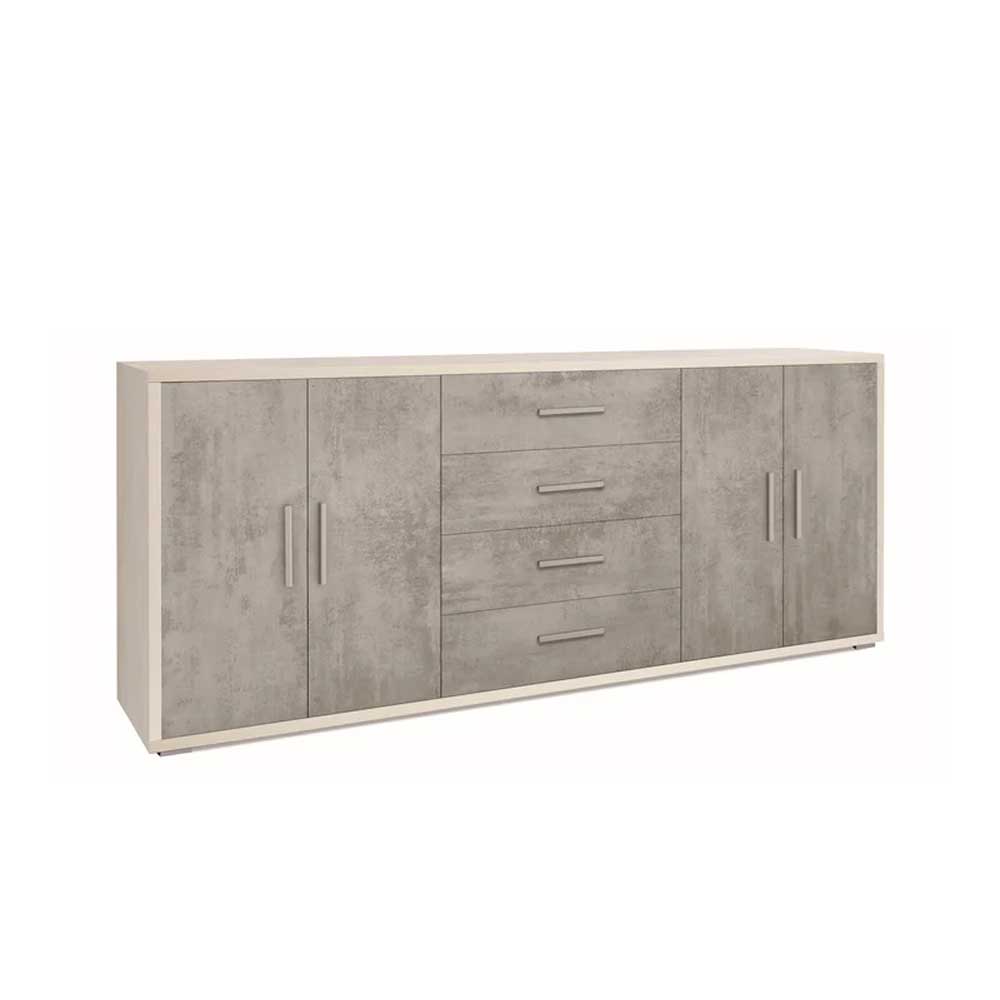 Mobile Basso da Soggiorno con 4 Ante e 4 Cassetti finitura Struttura Ossido Bianco / Finitura Frontale Cemento by Sarmog by CeramicStore | Lo specialista del tuo bagno
