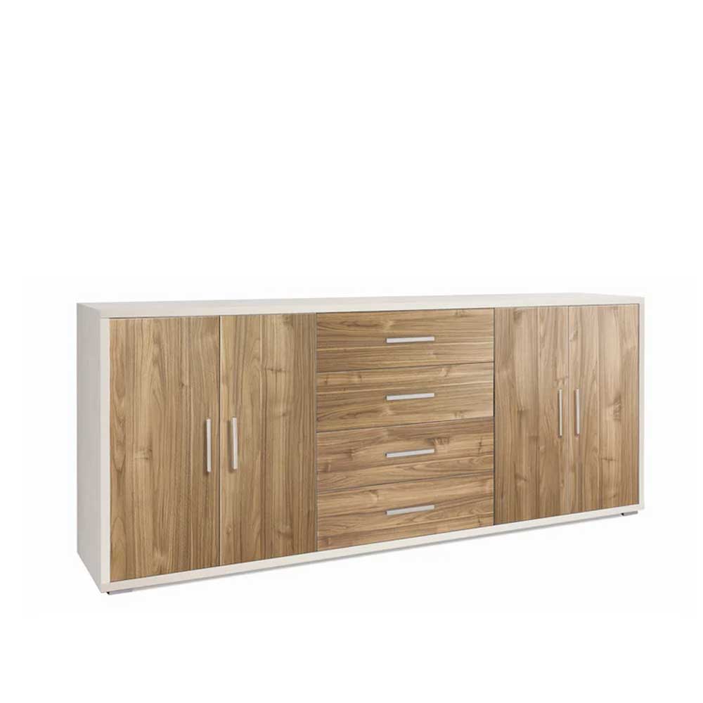 Mobile Basso da Soggiorno con 4 Ante e 4 Cassetti finitura Struttura Ossido Bianco / Finitura Frontale Noce Stelvio by Sarmog by CeramicStore | Lo specialista del tuo bagno
