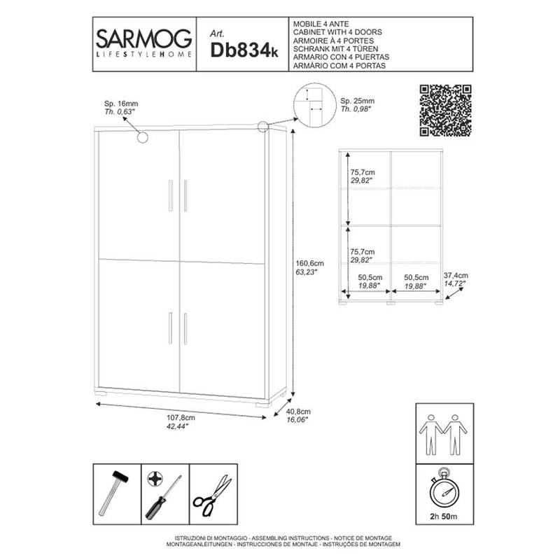 Mobile Armadio a 4 Ante e 4 ripiani finitura Struttura Noce Stelvio / Finitura Frontale Ossido Nero by Sarmog by CeramicStore | Lo specialista del tuo bagno