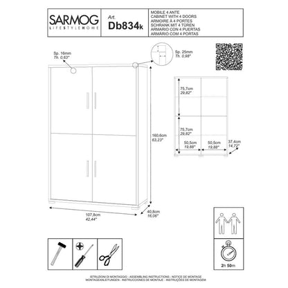 Mobile Armadio a 4 Ante e 4 ripiani finitura Struttura Ossido Bianco / Finitura Frontale Ossido Bianco by Sarmog by CeramicStore | Lo specialista del tuo bagno