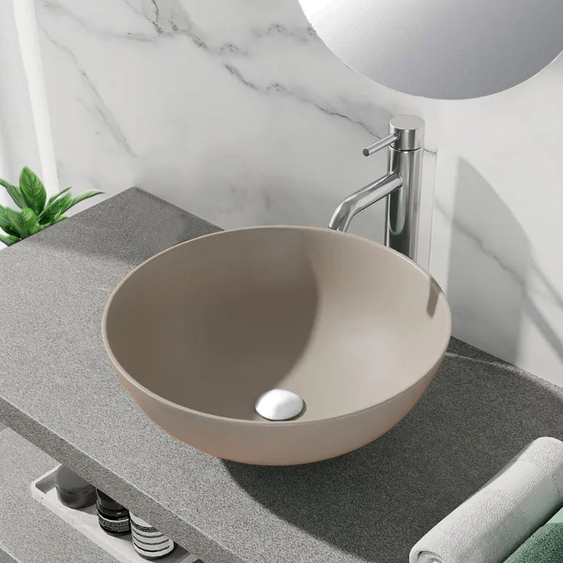 Lavabo da appoggio tondo BathCore serie Viva diametro 41,5 cm senza troppopieno - Tortora opaco