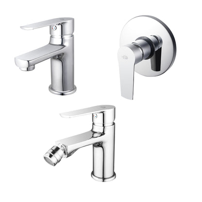 Kit rubinetteria lavabo con piletta di scarico, bidet e doccia RubiFlux serie Margaret - Cromo