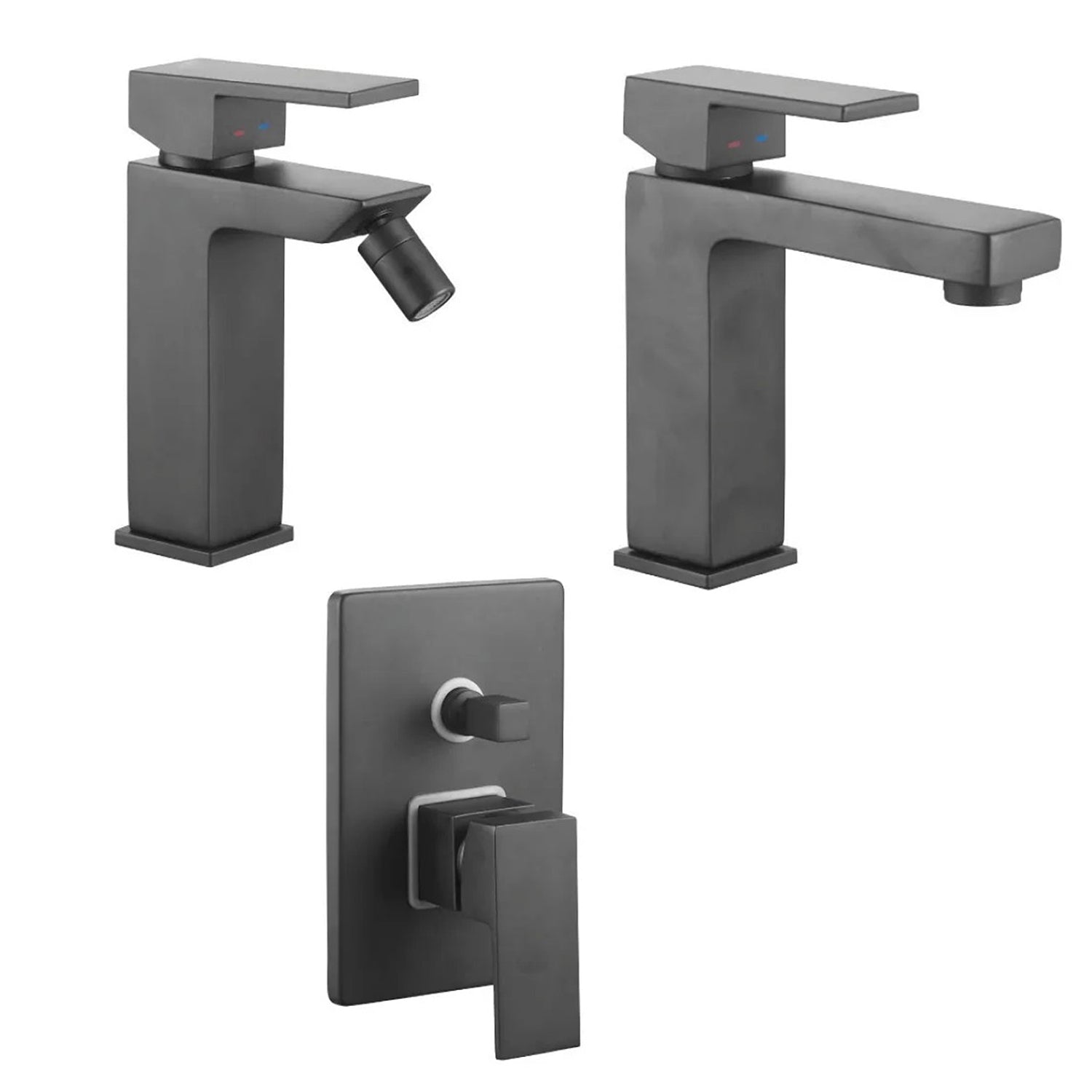 Kit rubinetteria lavabo, bidet e doccia RubiFlux serie Green 2.0 - Nero Opaco