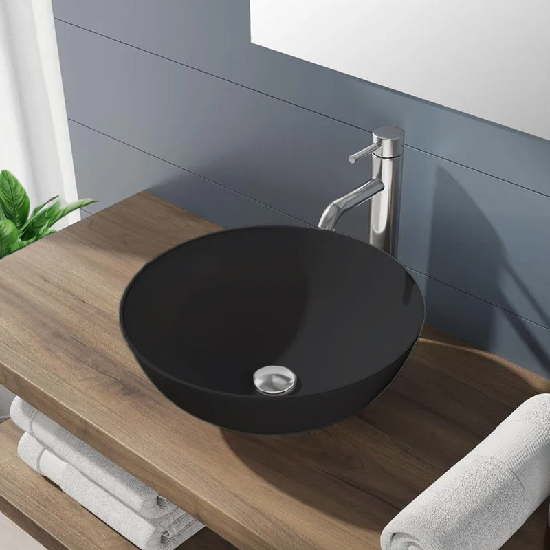 Lavabo da appoggio tondo BathCore serie Viva diametro 41,5 cm senza troppopieno - Nero opaco