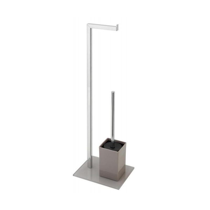 Piantana bagno cromata con base vetro tortora 70