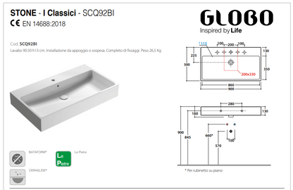 Lavabo Sospeso in ceramica Bianca Ceramica Globo Classic 90x50 by CeramicStore | Lo specialista del tuo bagno