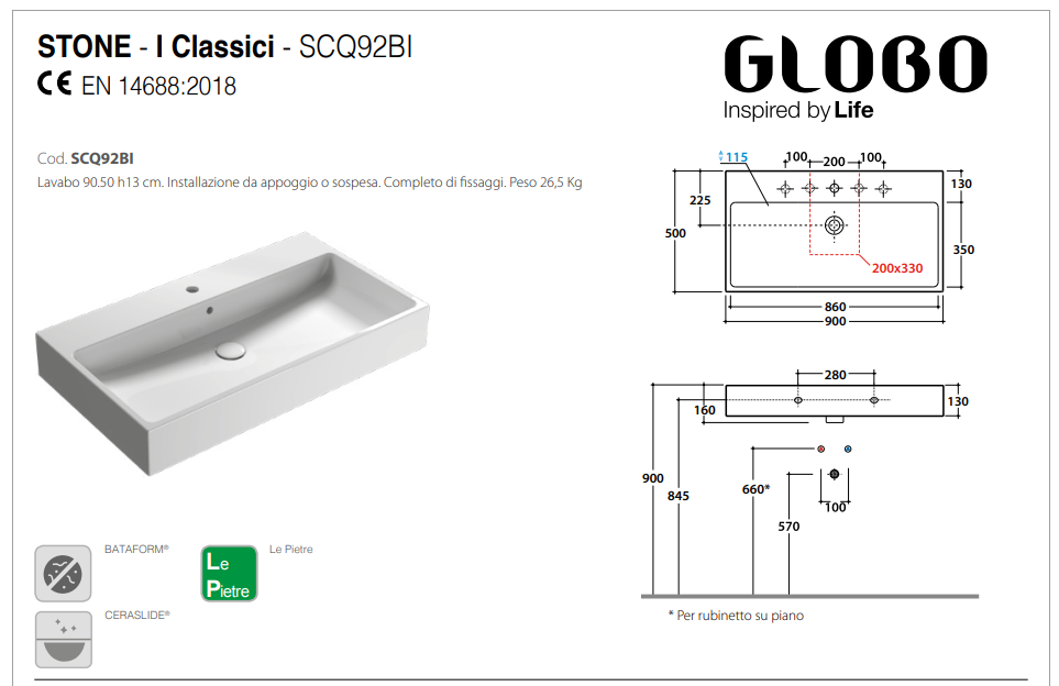 Lavabo Sospeso in ceramica Bianca Ceramica Globo Classic 90x50 by CeramicStore | Lo specialista del tuo bagno