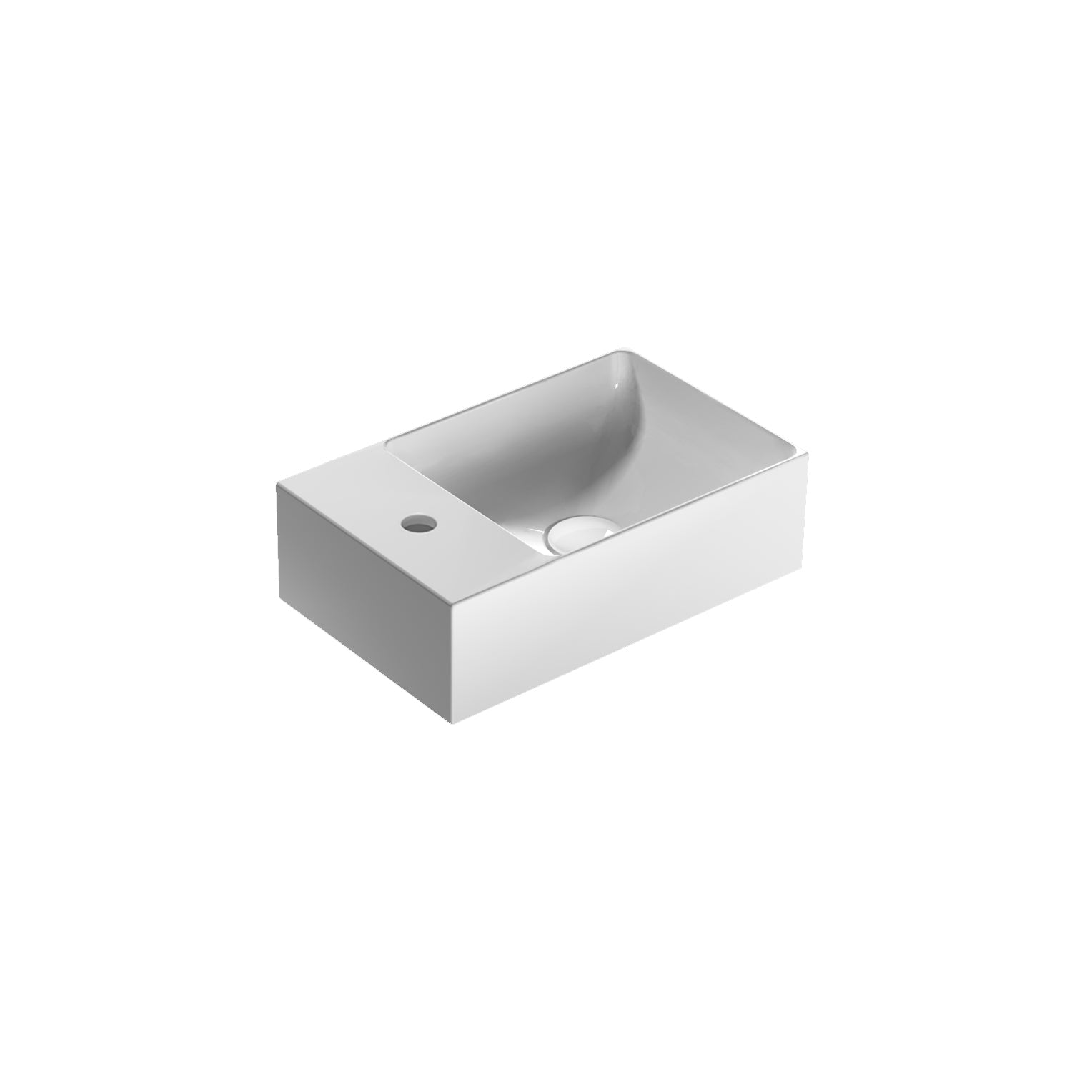 Lavabo da appoggio o sospeso T-Edge  40x25 cm ceramica bianca lucida - Foro sinistra