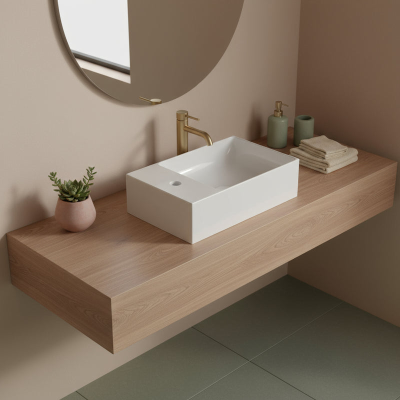 Lavabo da appoggio o sospeso T-Edge  40x25 cm ceramica bianca lucida - Foro sinistra