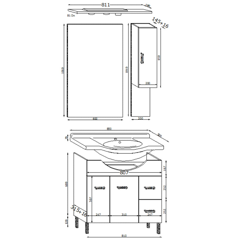 Mobile bagno a terra con lavabo in ceramica, specchio e pensile contenitore modello Jour in nobilitato rifinitura effetto legno larice grigio by CeramicStore | Lo specialista del tuo bagno