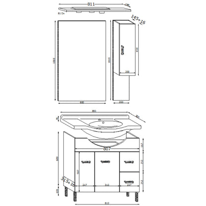 Mobile bagno a terra con due ante, due cassetti, lavabo in ceramica, specchio e pensile modello Jour in nobilitato legno larice bianco by CeramicStore | Lo specialista del tuo bagno