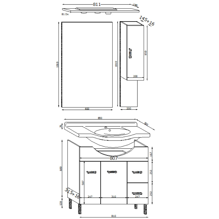 Mobile bagno a terra con due ante, due cassetti, lavabo in ceramica, specchio e pensile modello Jour in nobilitato legno larice bianco by CeramicStore | Lo specialista del tuo bagno