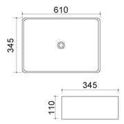 Lavabo d'appoggio rettangolare in ceramica bianca senza troppo pieno cm 61x34