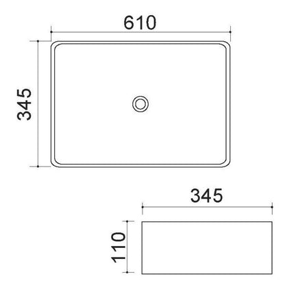 Lavabo d'appoggio rettangolare in ceramica bianca senza troppo pieno cm 61x34