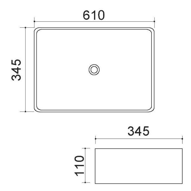 Lavabo d'appoggio rettangolare in ceramica bianca senza troppo pieno cm 61x34