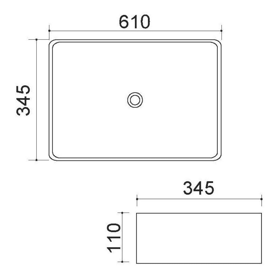 Lavabo d'appoggio rettangolare in ceramica bianca senza troppo pieno cm 61x34