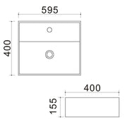 Lavabo d'appoggio rettangolare in ceramica bianca con foro troppo pieno e foro rubinetto cm 59