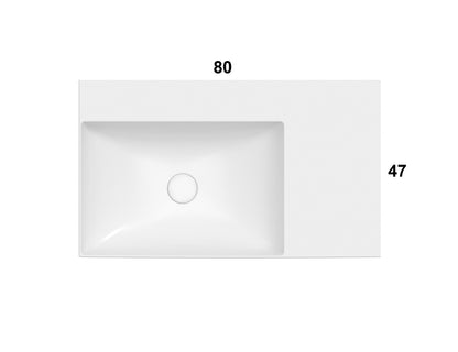 Lavabo da appoggio o sospeso T-Edge ceramica bianca lucida 80x47 peso 24 Kg