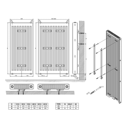 Termoarredo radiatore idraulico Linea Decoart Modello 'Klee' misure cm 180x70 interasse mm 64 - 1072 W OUTLET con IMPERFEZIONI by CeramicStore | Lo specialista del tuo bagno