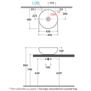 Lavabo da appoggio modello T-EDGE B6T45.BI di Ceramica Globo. Di forma tonda con diametro di 45 cm