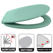 Sedile WC universale modello KLAK realizzato in  Thermo Dur Colore Verde Menta e Cerniere in acciaio inox