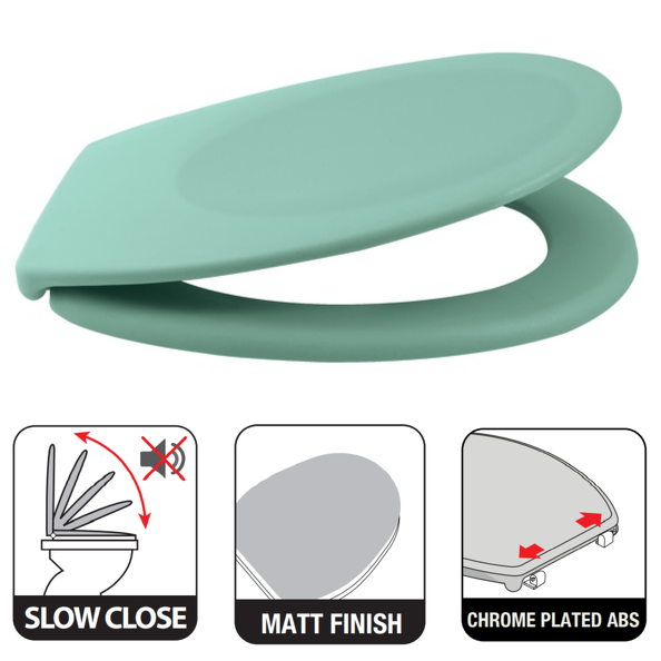 Sedile WC universale modello KLAK realizzato in  Thermo Dur Colore Verde Menta e Cerniere in acciaio inox