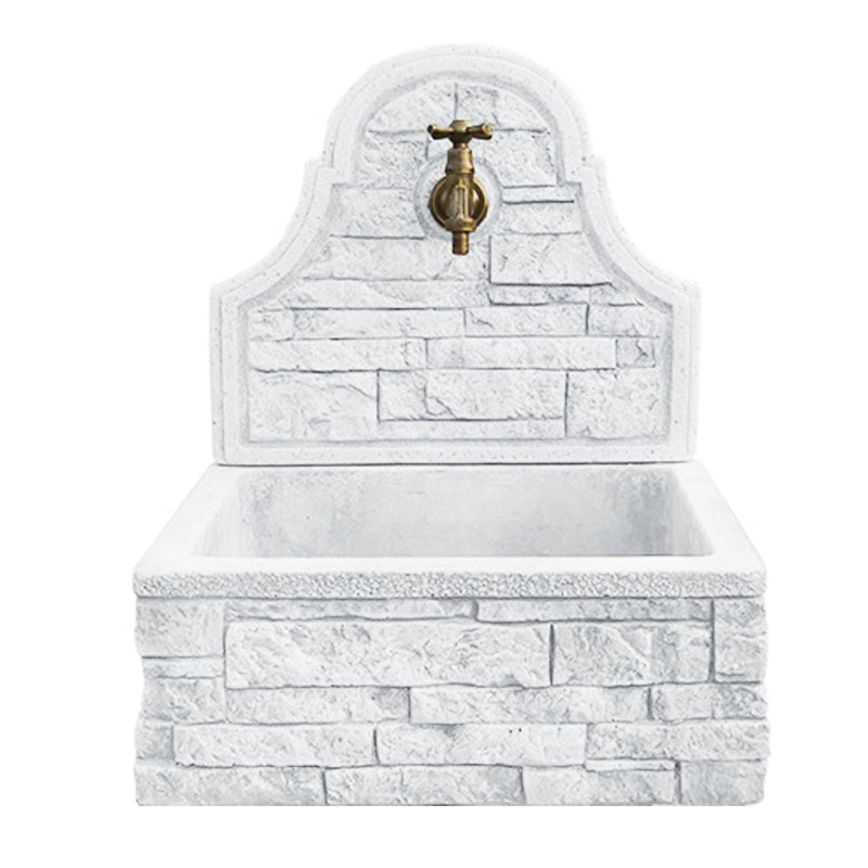 Fontana a muro con para schizzi in cemento ad effetto mattoncini modello Poker 50 cm colore bianco by CeramicStore | Lo specialista del tuo bagno